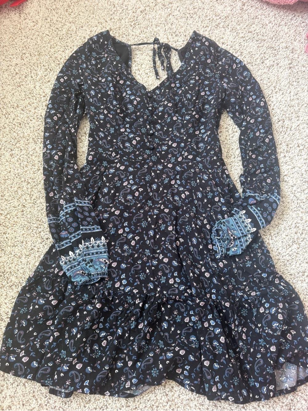 Hollister Navy Floral Paisley Tie-Back Dress
